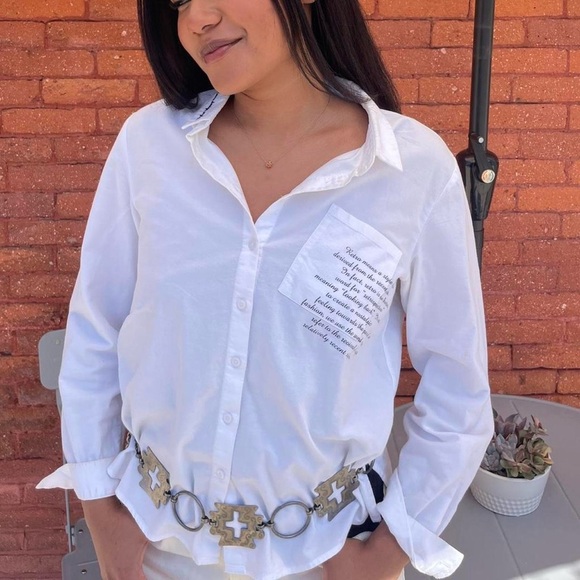 Retro preppy white relaxed button down shirt / fits women’s s/m best - Picture 4 of 6